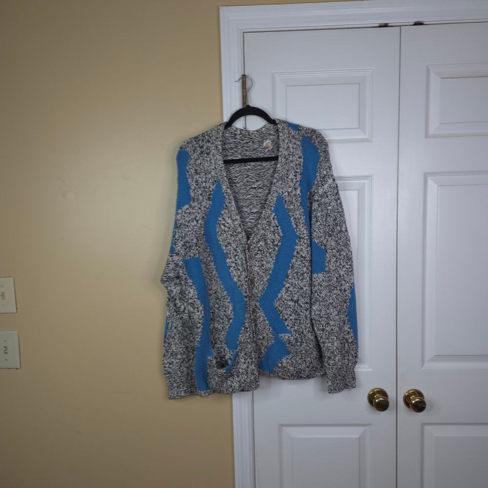 Vintage 1980s Cotton Geometric Button Front Oversized Grandpa Cardigan Size L